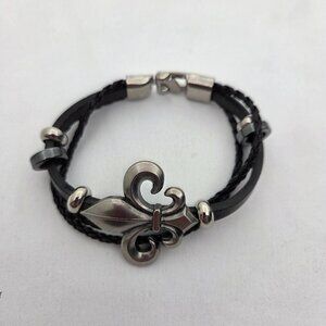 90s Vintage Fleur-de-lis Multi-Strand Leather Bracelet